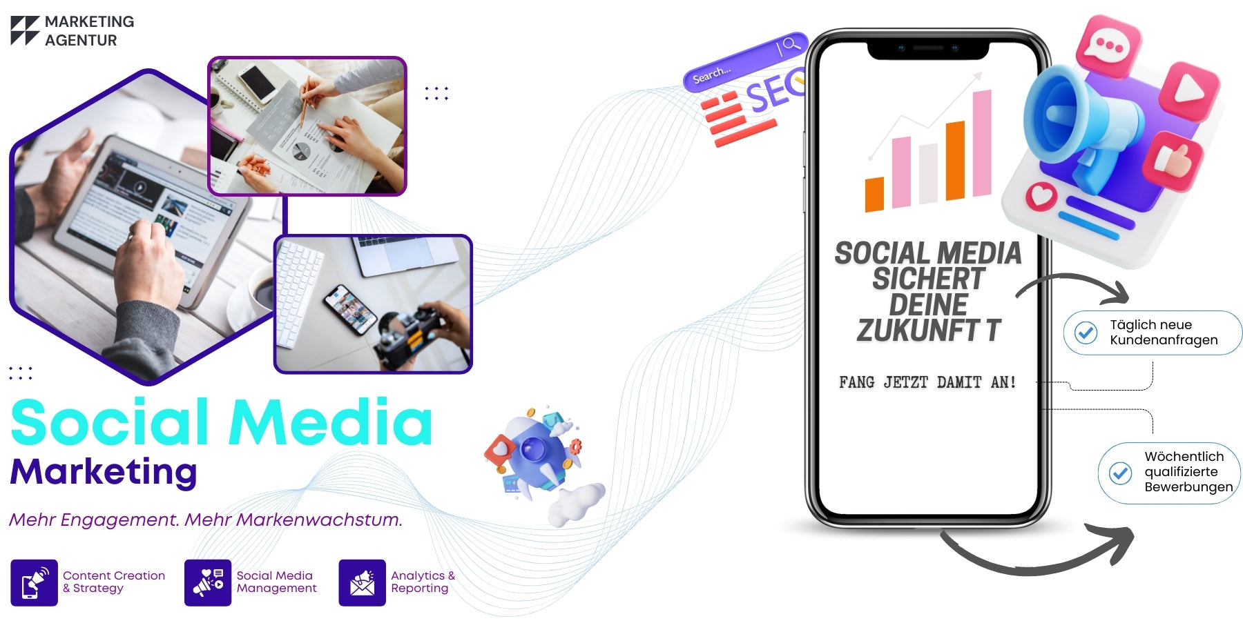 Handy mit Schriftzug „Social Media sichert deine Zukunft“ – Social Media Marketing für Unternehmen in Baden-Württemberg