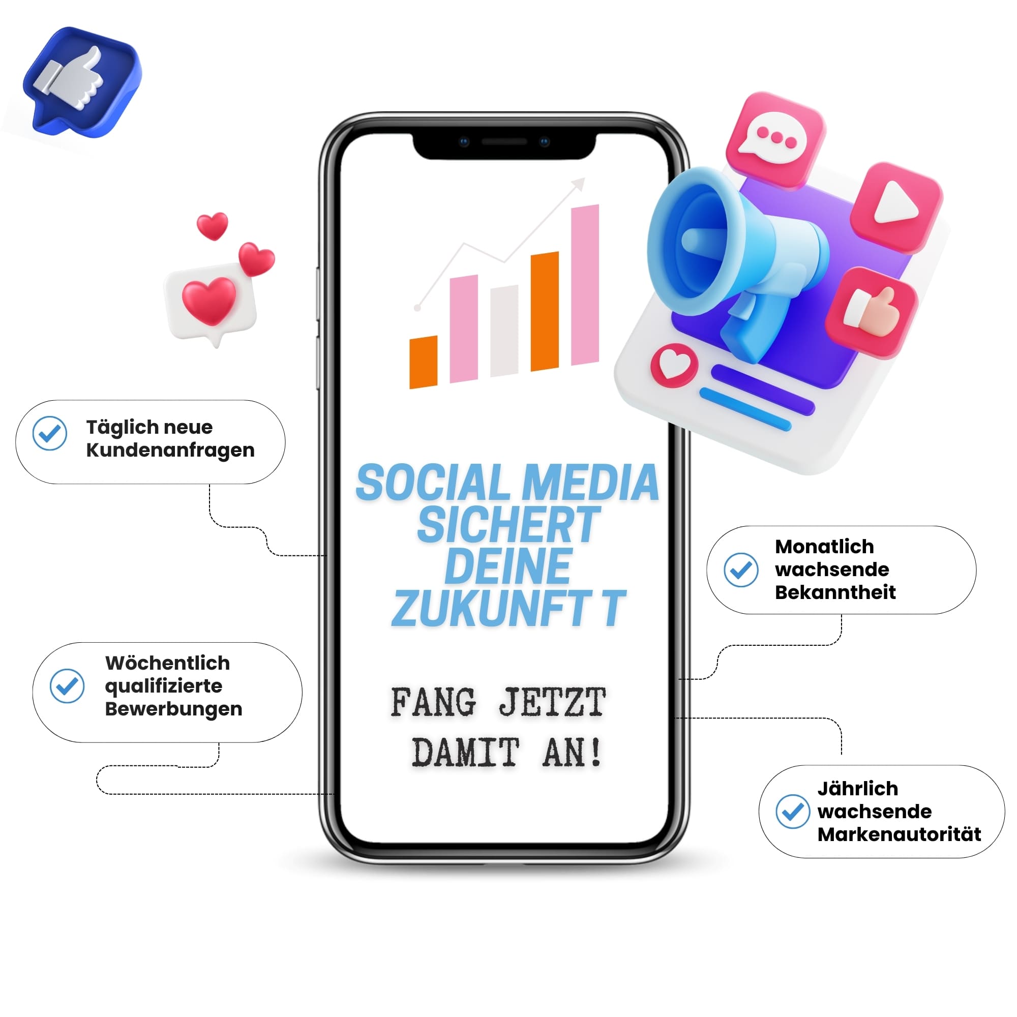Ein Handy wo das Thema -Social Media Marketing im Raum Backnang und Region Stuttgart für Unternehmen- auf dem Bildschirm darstellt